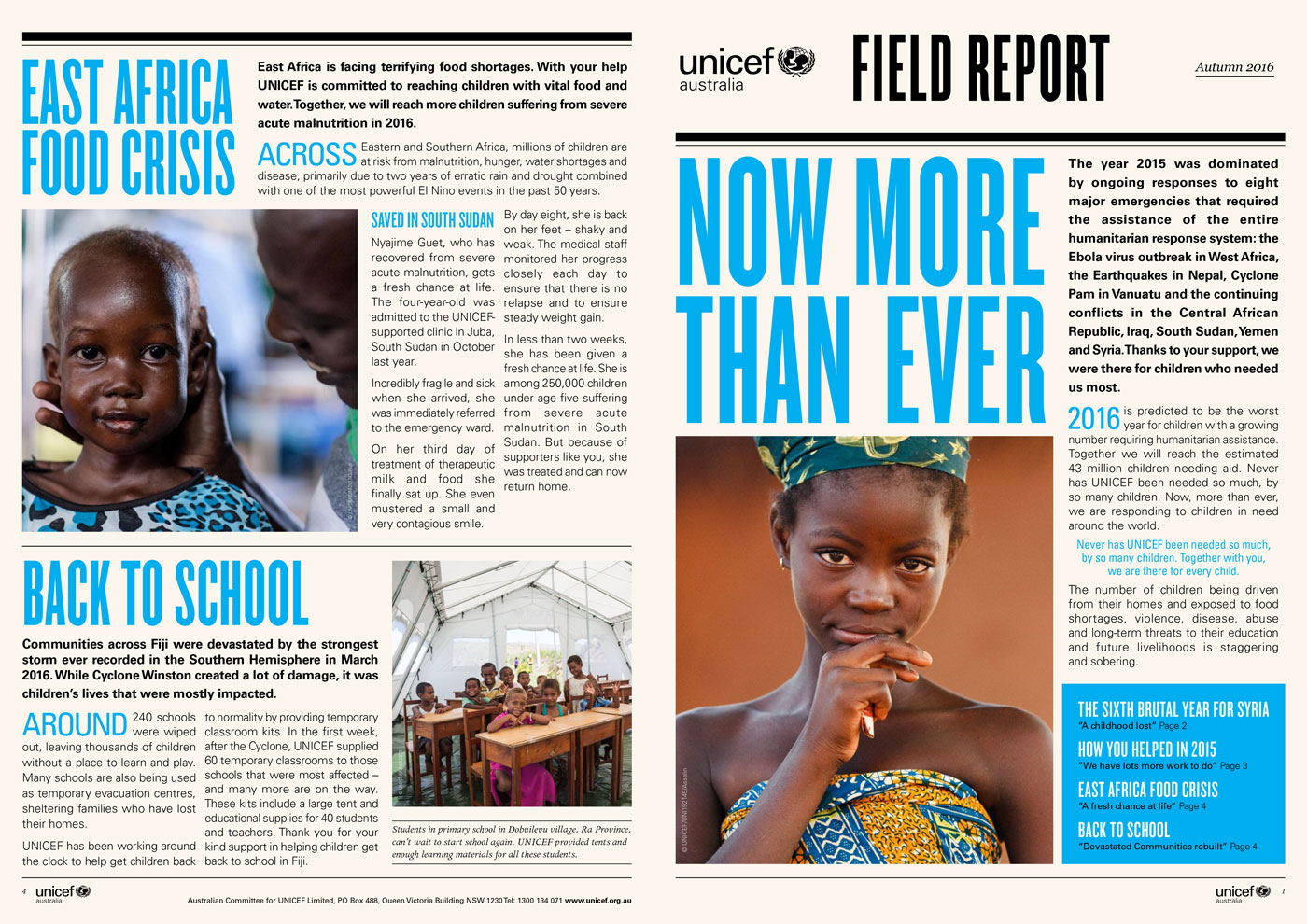 Image of a regularly published UNICEF publication called the Field Report.