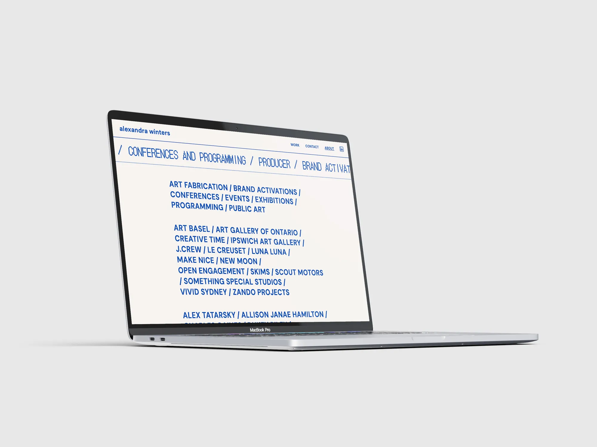 Alex Winters website on laptop