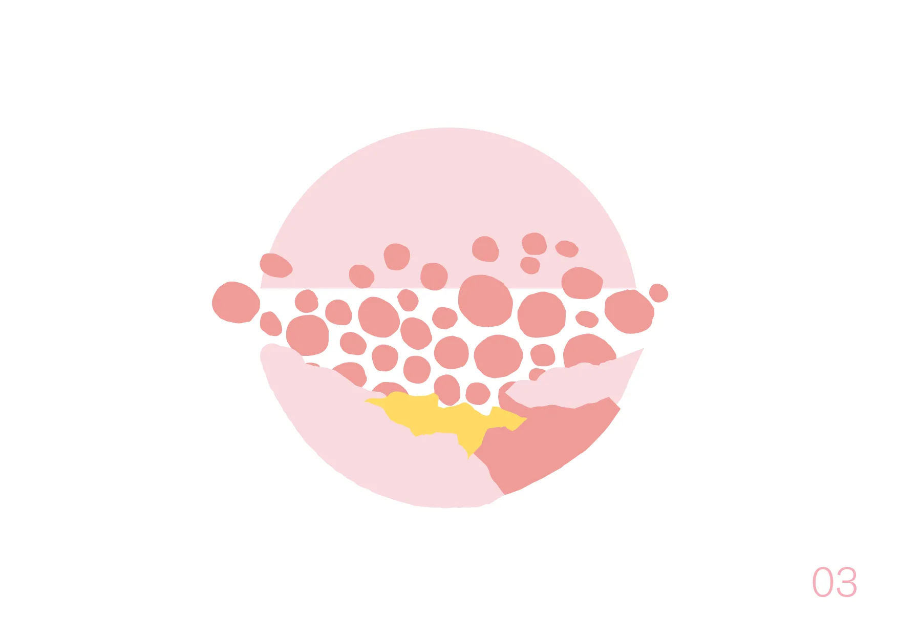 An alternate brand mark concept built from clustered pink dots forming a circle, with a pink and yellow jagged section at the base.