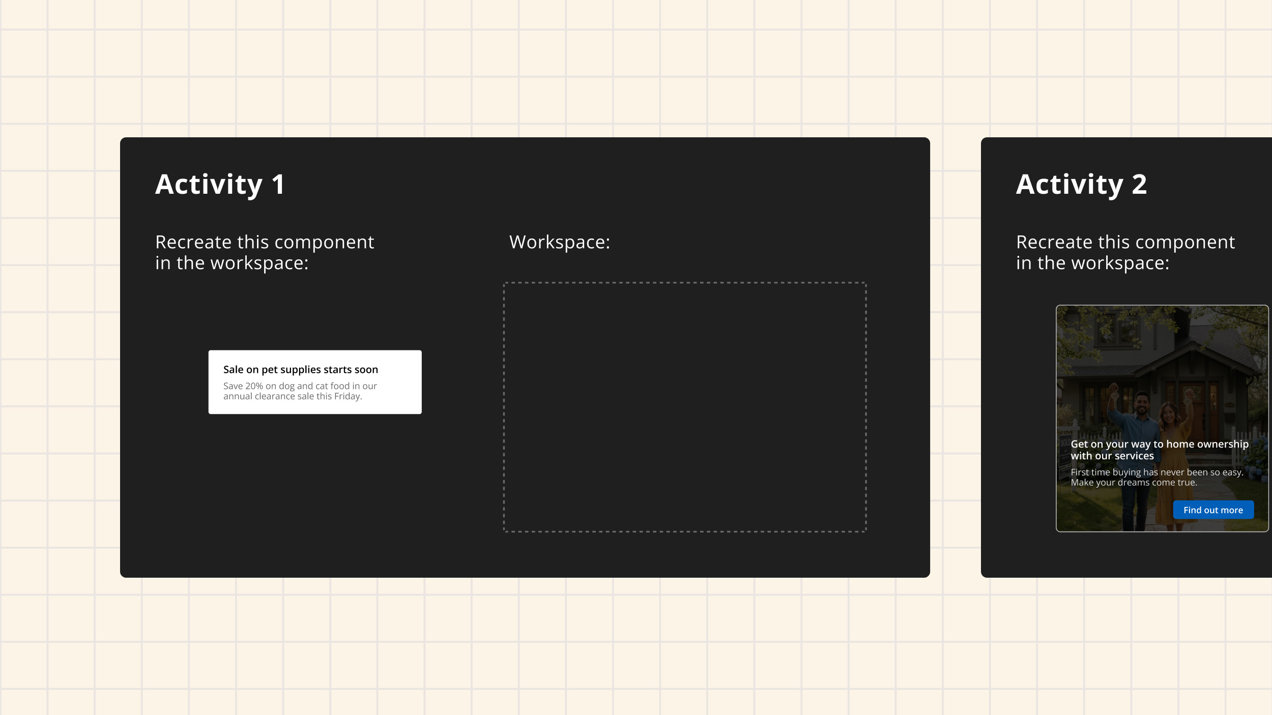 Figma test file showing tasks designers needed to complete
