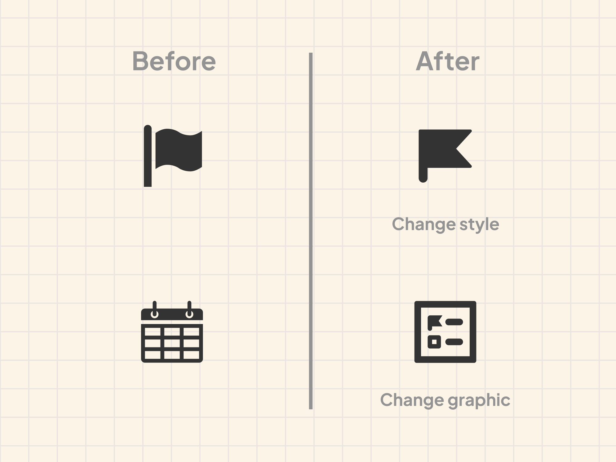 Icon before and after — style cleanup