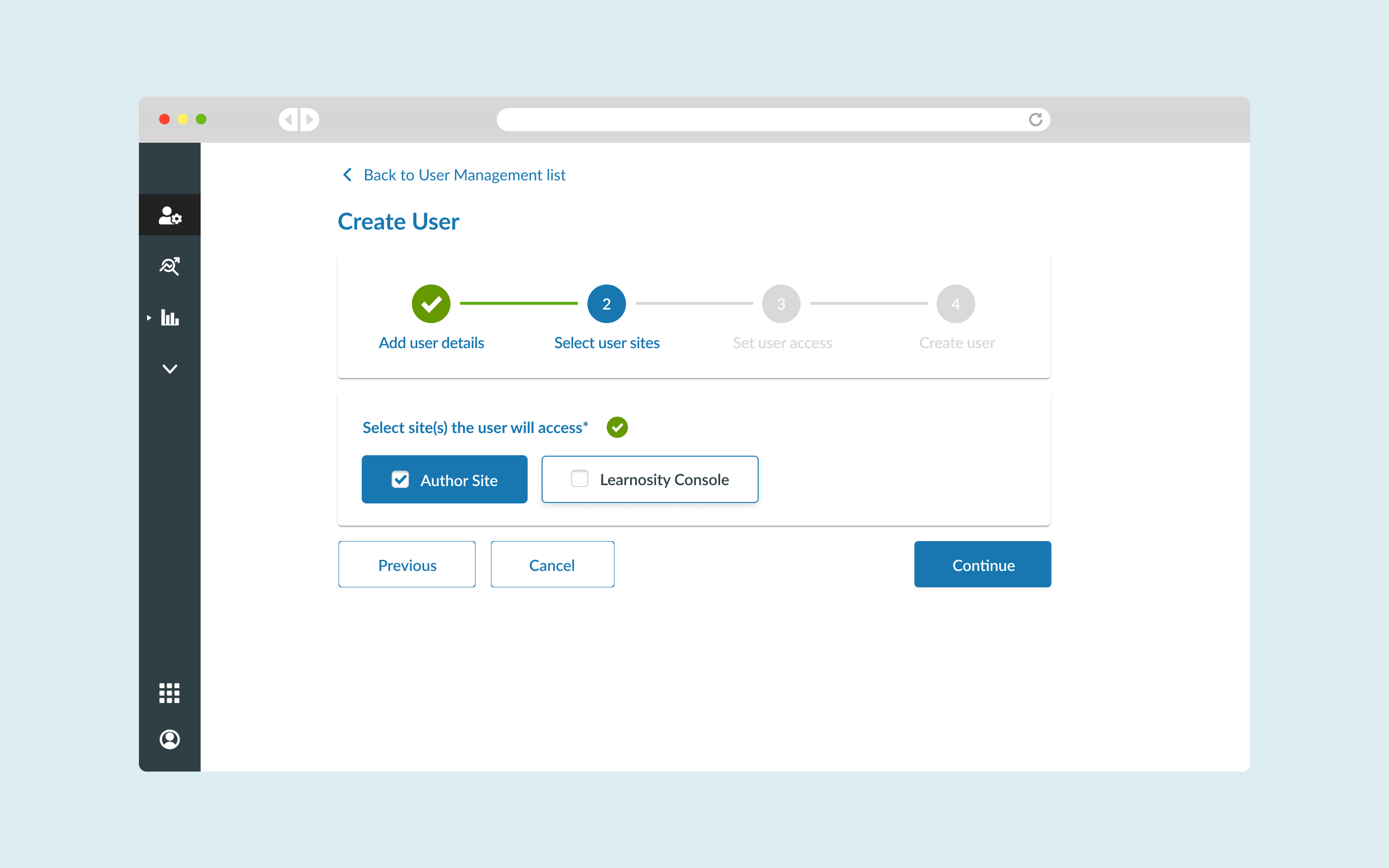 The user was prompted to consider what permissions they want to give, making sure they set the right access from the beginning, avoiding any issues and support tickets.